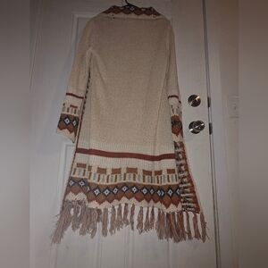 Chic Fringed Cream and Brown Poncho